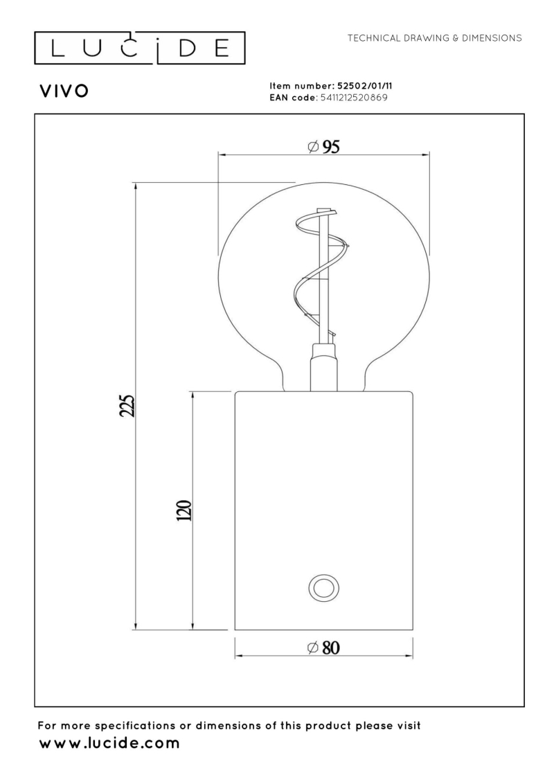 Lucide VIVO - Rechargeable Table lamp - Battery pack - Ø 8 cm - LED Dim. - E27 - 1x1W 2700K - Chrome